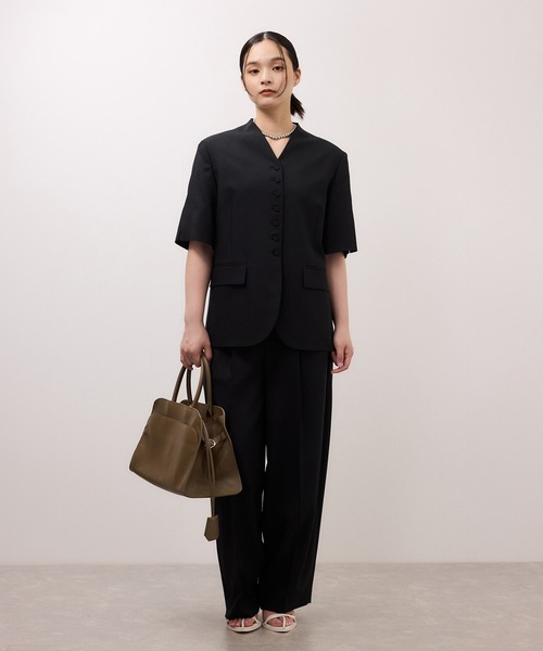ワイドパンツ スラックス パンツ リネンライクスラックス レディースの画像