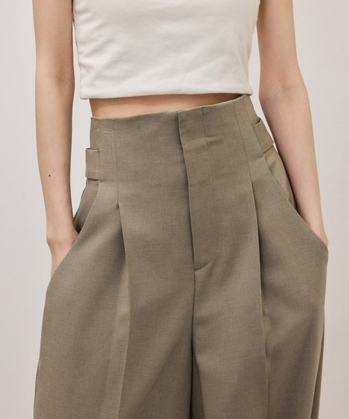 ワイドパンツ スラックス パンツ リネンライクスラックス レディースの画像