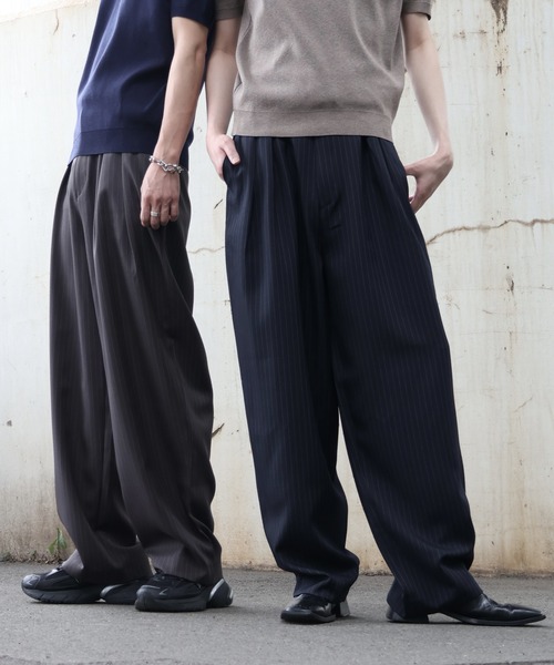 ワイドパンツ スラックス 「MADE IN KOREA」メタルウエストパーツ