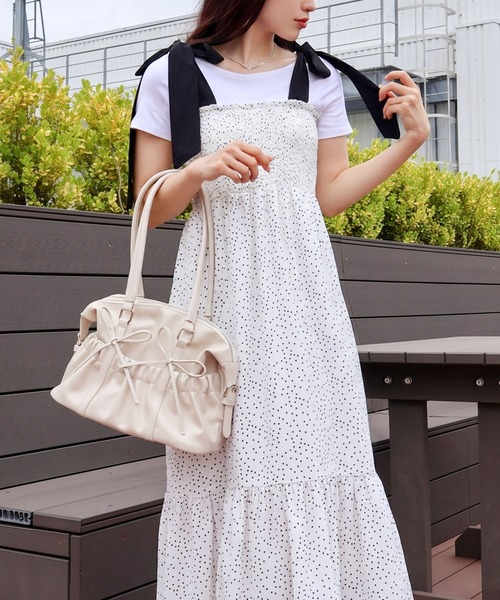 SpRay（スプレイ） ワンピース ドット肩リボンキャミワンピース