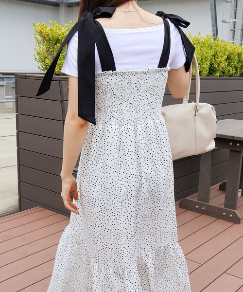 SpRay（スプレイ） ワンピース ドット肩リボンキャミワンピース