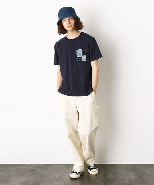 Purple&Yellow tシャツ バンダナ柄胸ポケット 半袖Tシャツ