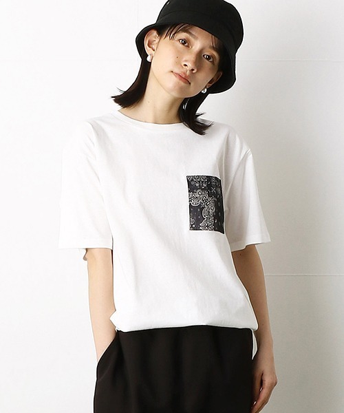 Purple&Yellow tシャツ バンダナ柄胸ポケット 半袖Tシャツ