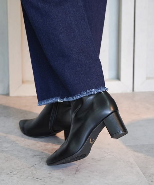 黒,ブーツ,ショートブーツ,本革24,5cm EEE,3E,Mint Drop ブーツ 晴雨兼用チャンキーショートブーツ「日本製」 レディース