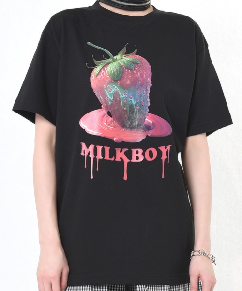 MILKBOY - milkboy whipped berry いちご 苺 ストロベリー シャツ 黒 MILKBOY（ミルクボーイ） tシャツ 半袖 BERRY Tシャツ レディース