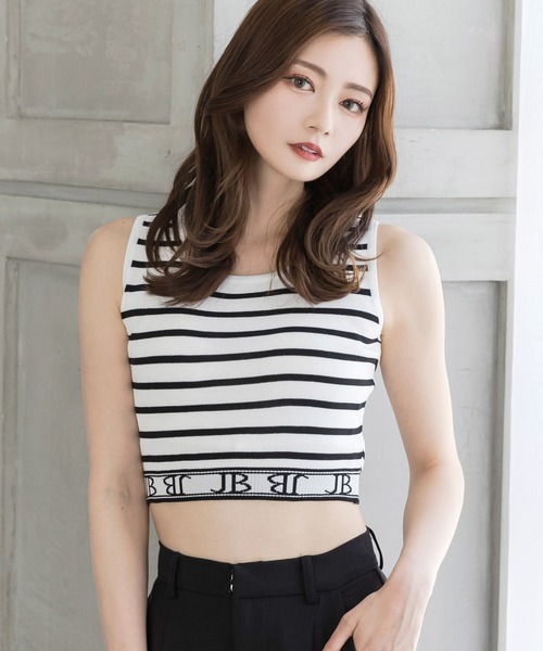 Julia Boutique タンクトップ ノースリーブ 裾ロゴクロップド丈