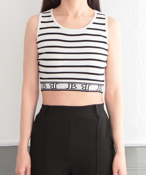 Julia Boutique タンクトップ ノースリーブ 裾ロゴクロップド丈