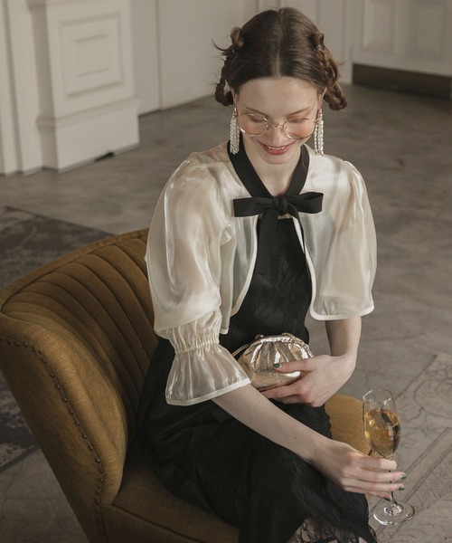 エムズグレイシー ベロア調フード付きジャケット リボン