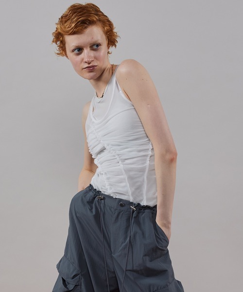 MAISON SPECIAL タンクトップ ノースリーブ Sheer Drape layered