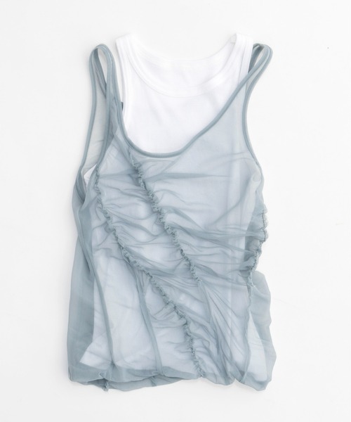 セール】Sheer Drape layered Tank Top/シアードレープレイヤー