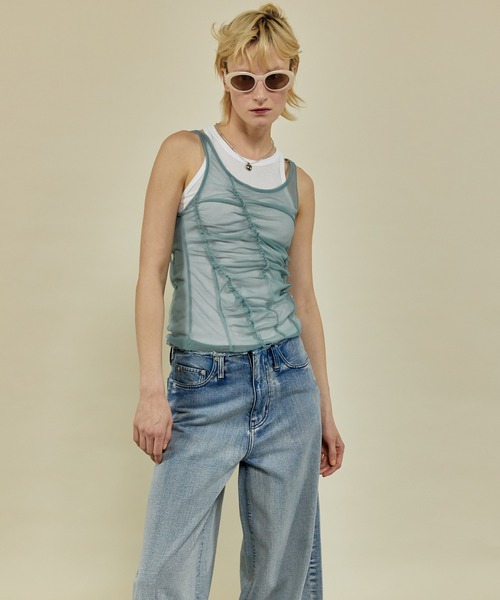 MAISON SPECIAL タンクトップ ノースリーブ Sheer Drape layered