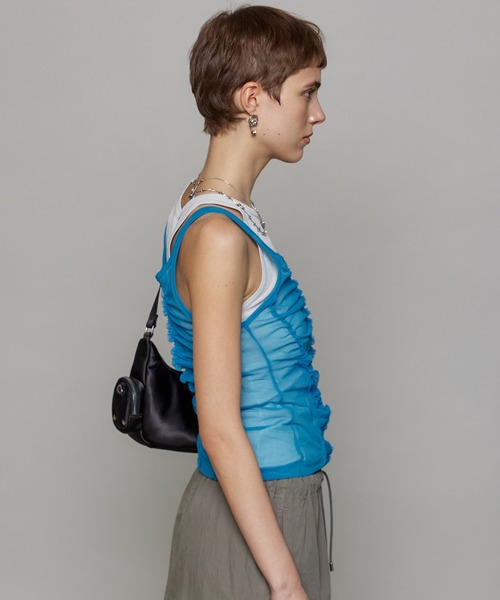 超人気ブティック ノースリーブ タンクトップ SPECIAL MAISON Sheer layered Drape トップス