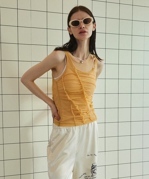 セール】Sheer Drape layered Tank Top/シアードレープレイヤー
