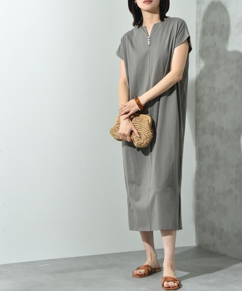 INTERPLANET（インタープラネット） ワンピース キーネックパール付