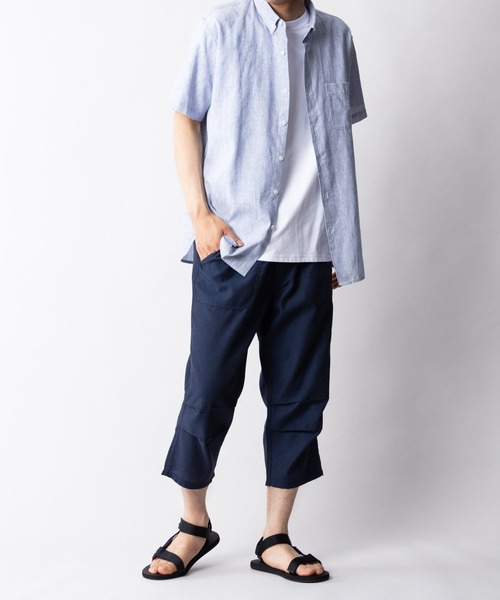 リネン ネイビー カジュアルパンツ コットンリネン タックパンツ（ネイビー） – cholon