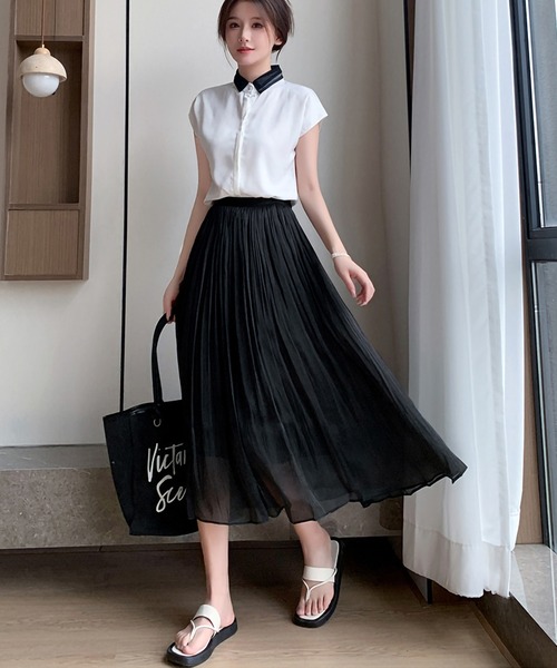 ARCADE スカート ハイウエストサテン風 フレア プリーツスカート  