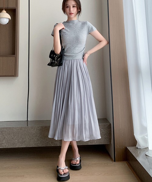 ARCADE スカート ハイウエストサテン風 フレア プリーツスカート  