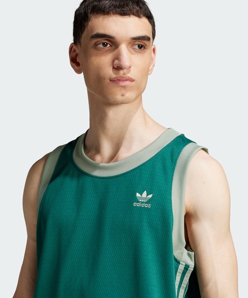 人気【adidas】ADICOLOR MOCK EYELET タンクトップ ベスト 黒/緑 adidas タンクトップ アディカラー モック アイレット ベスト