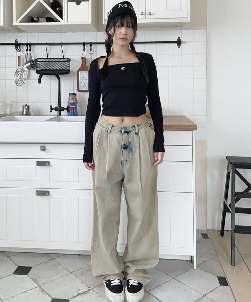 tシャツ A'GEM/9 × .kom 「muah muah/ムーアムーア」 LOGO STITCH BOLERO LONG SLEEVE/ステッチロ tシャツ A'GEM/9 × .kom 「muah muah/ムーアムーア」 LOGO
