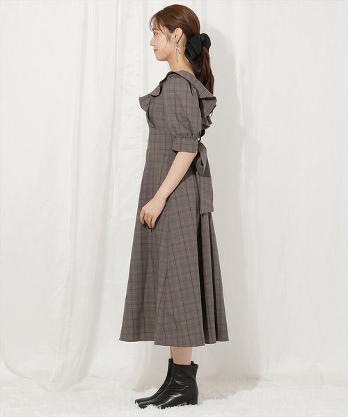 WILLSELECTION フリル袖タイトドレス Tika ドレス キャバドレス フリル袖フラワーレースフロント