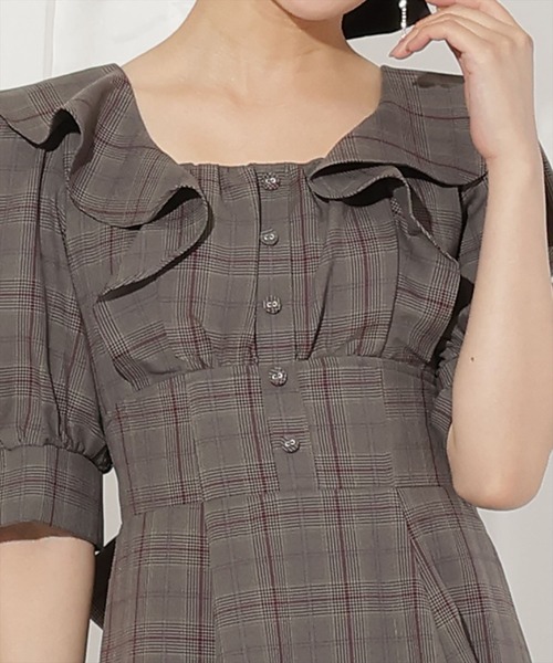 WILLSELECTION フリル袖タイトドレス 定番フェミニン】5分袖 リボンタイ タックウエストフリルシャツ