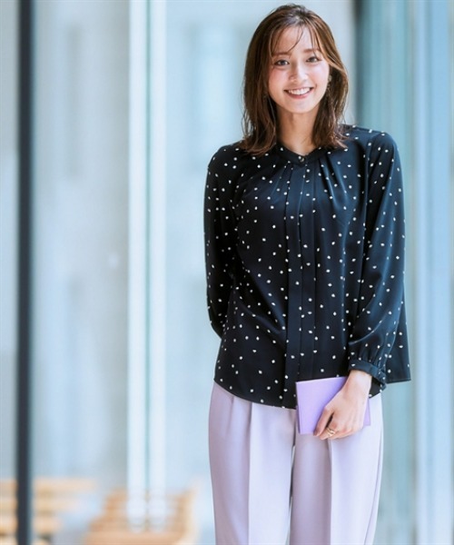 7days Life Styling ブラウス シャツ ストレッチとろみ素材フロント