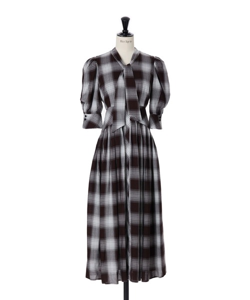 ワンピース Her lip to Chelsea Checked Tie Dress Her lip to ワンピース Chelsea Checked Tie Dress レディース