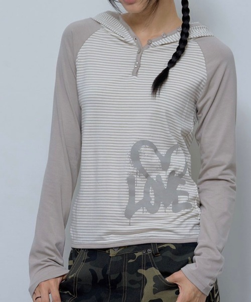 パーカー 「FANCY CLUB」LOVE STRIPE HOODIE レディース