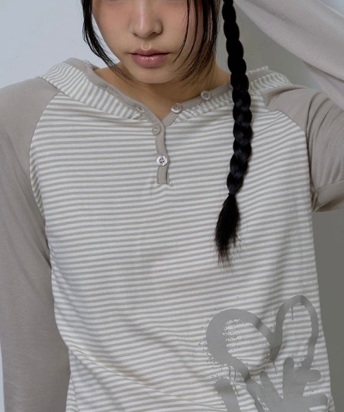 パーカー 「FANCY CLUB」LOVE STRIPE HOODIE レディース FANCY CLUB パーカー 「FANCY CLUB」LOVE STRIPE HOODIE