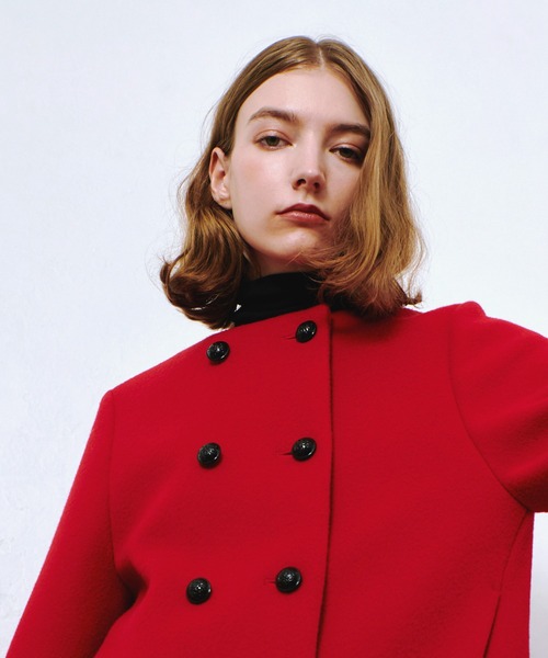 美品✨allureville アルアバイル　ショート丈ノーカラーコート　レッド allureville ノーカラーコート コート ショートビーバーノー