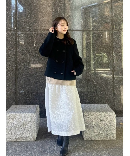 ☆ややな☆ グリーンレーベル ショートビーバーノーカラーコート green label relaxing（グリーンレーベルリラクシング）の