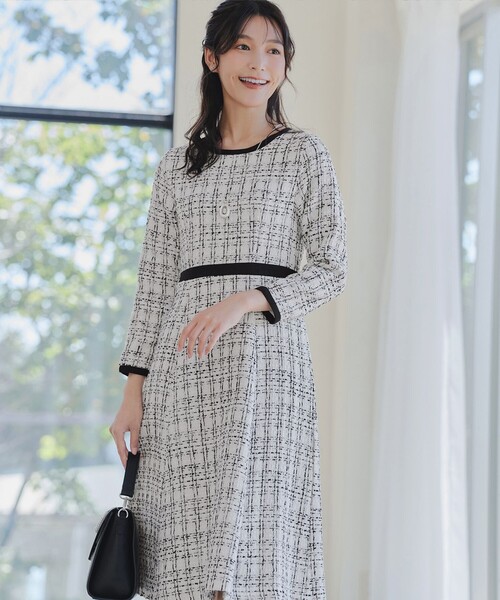 Tiaclasse ワンピース 「大きいサイズ」配色ツイードワンピース