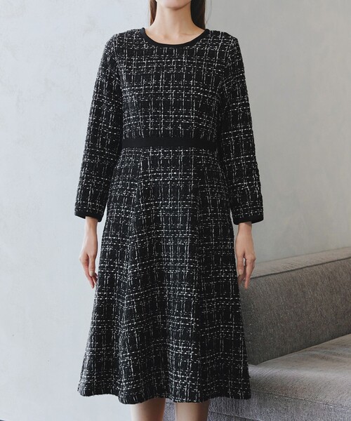 Tiaclasse ワンピース 「大きいサイズ」配色ツイードワンピース