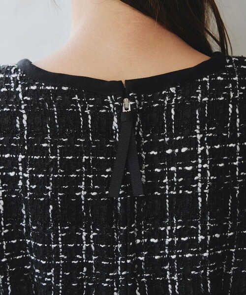 Tiaclasse ワンピース 「大きいサイズ」配色ツイードワンピース