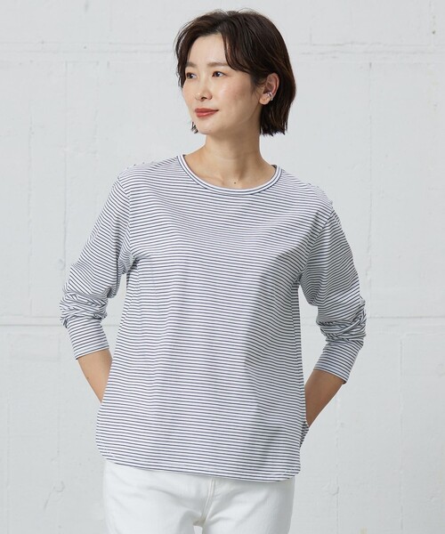 tシャツ ベーシックジャージーシャツテール ボーダー カットソー レディース