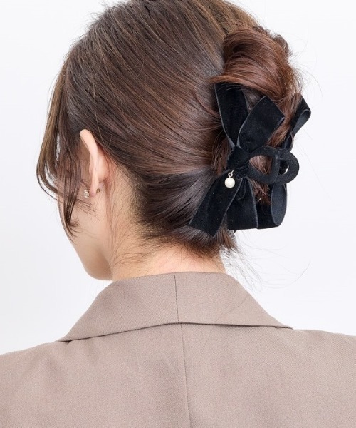 Heartdance ヘアクリップ パール付きベロアリボンバンスクリップ 