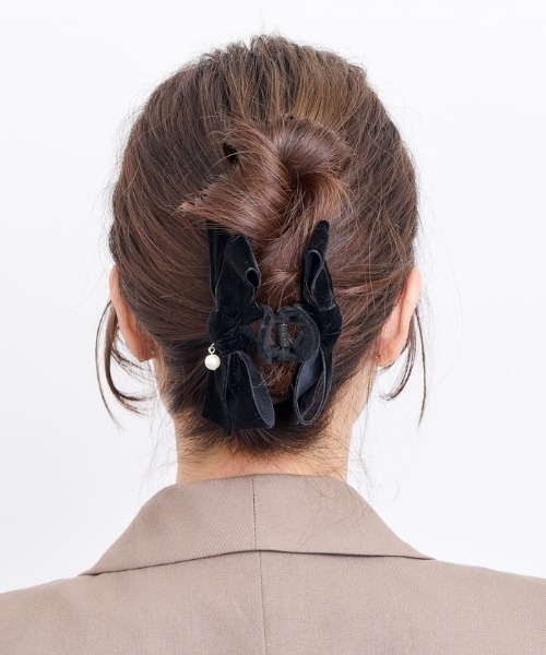 Heartdance ヘアクリップ パール付きベロアリボンバンスクリップ 