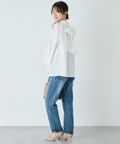 12closet ボウタイ　デニムブラウス　ビッグ　前後2way 洗濯◎ LEE100人隊×12closet】お試しルポ☆前後2WAYリボンデニムブラウス着