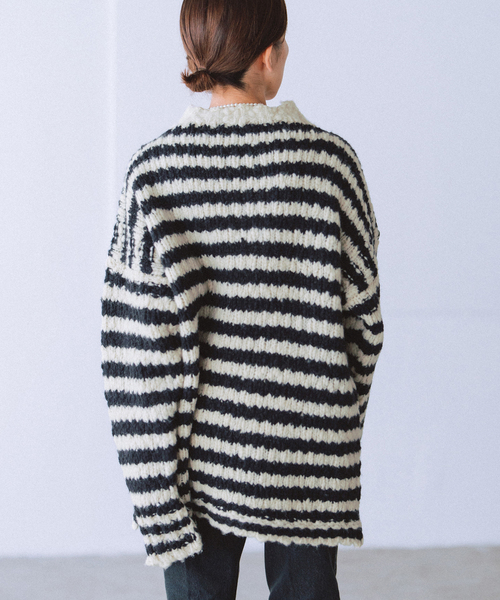 IENA ニット 「WEB限定/追加2」BLACK ハイネックボーダーニット 