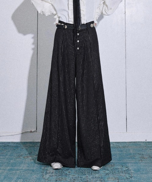 seyto サイズ2 / ツイードボリュームワイドパンツ パンツ Lame stripe wide straight pants / ラメストライプワイド