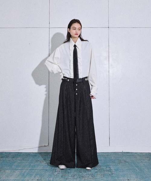 seyto サイズ1 / ストライプサイドラインストレートパンツ パンツ Lame stripe wide straight pants / ラメストライプワイド