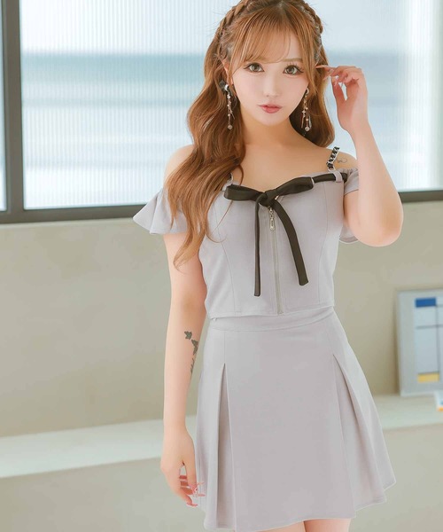 Tika（ティカ） ドレス キャバドレス セットアップ ミニ フレア 肩出し