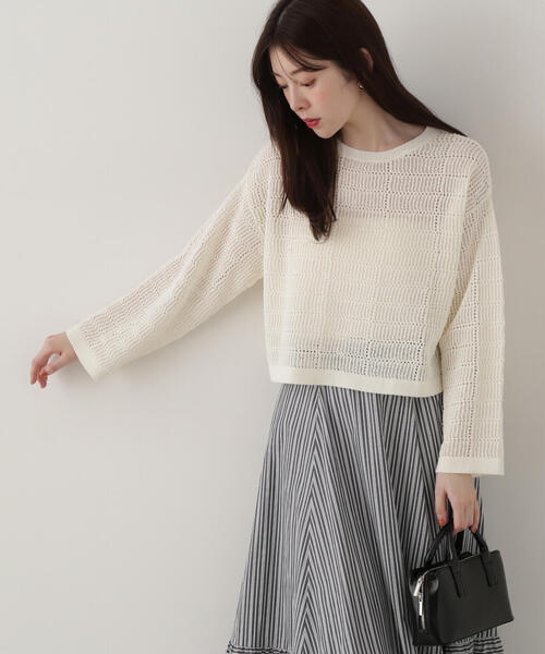 ニット セーター ショート丈ナイロン切替ニットフーディー レディース PROPORTION BODY DRESSING ニット セーター 透かし編みショート