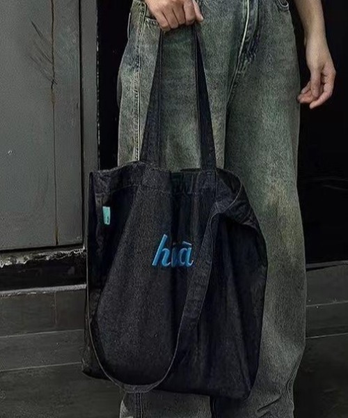 SOLD OUT☆デニム×ラメフリンジ♡ キャンバストートバッグ トートバッグ logoデニムキャンバスバッグ レディース