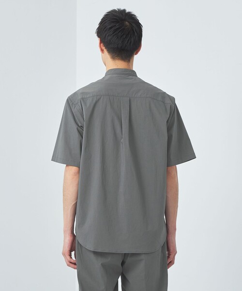 【green label relaxing】半袖シャツ バンドカラー ネイビー green label relaxing シャツ ウォッシャブルトロ バンドカラー