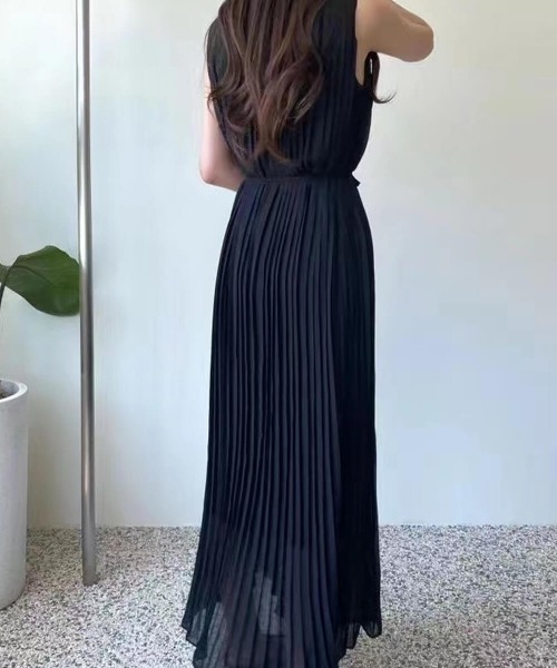 ワンピース 上品プリーツノースリーブロングワンピース : ZOZOTOWN