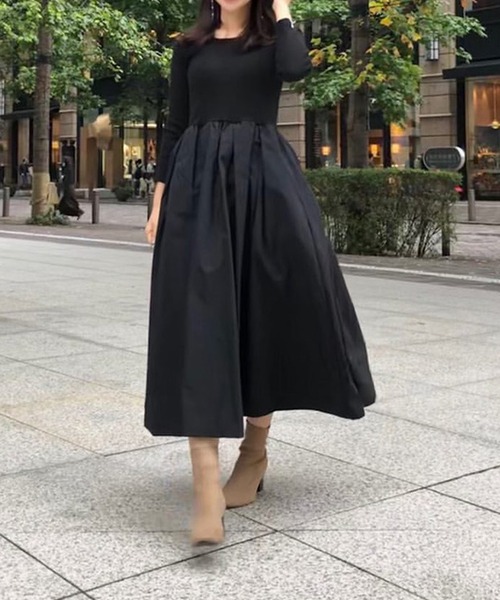 新品】セントルーニー👗リブ切替フレアワンピース