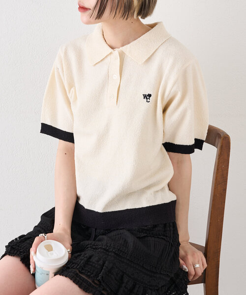 w closet ニット セーター 半袖配色ポロニット レディース