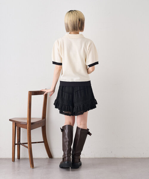 w closet ニット セーター 半袖配色ポロニット レディース