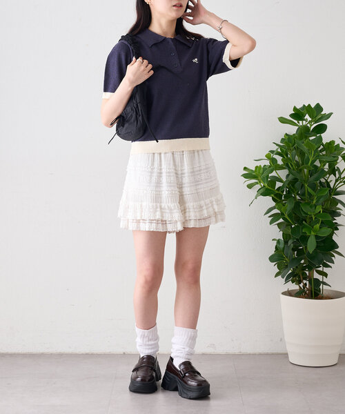 w closet ニット セーター 半袖配色ポロニット レディース